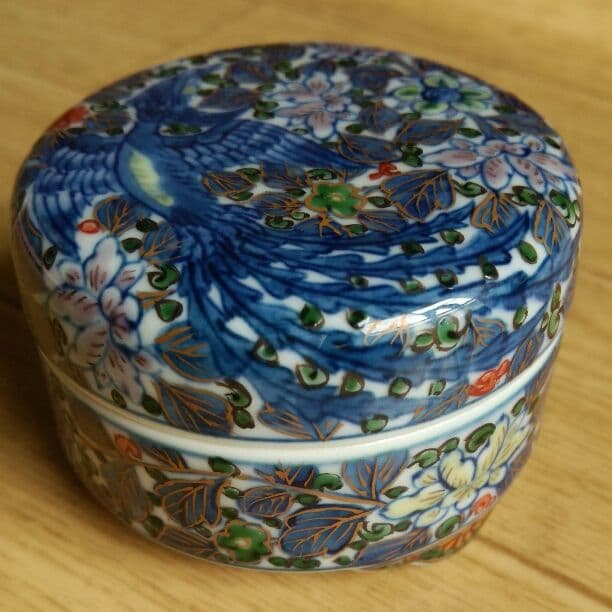 香合  村上玄輝  染錦古代鳳凰更紗文