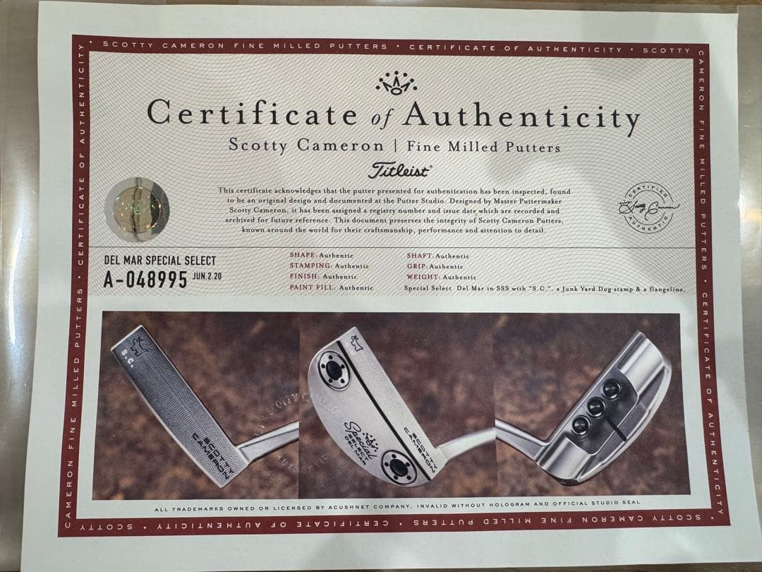 スコッティキャメロン　スペシャルセレクト　デルマー　COA保証証明書　33インチ