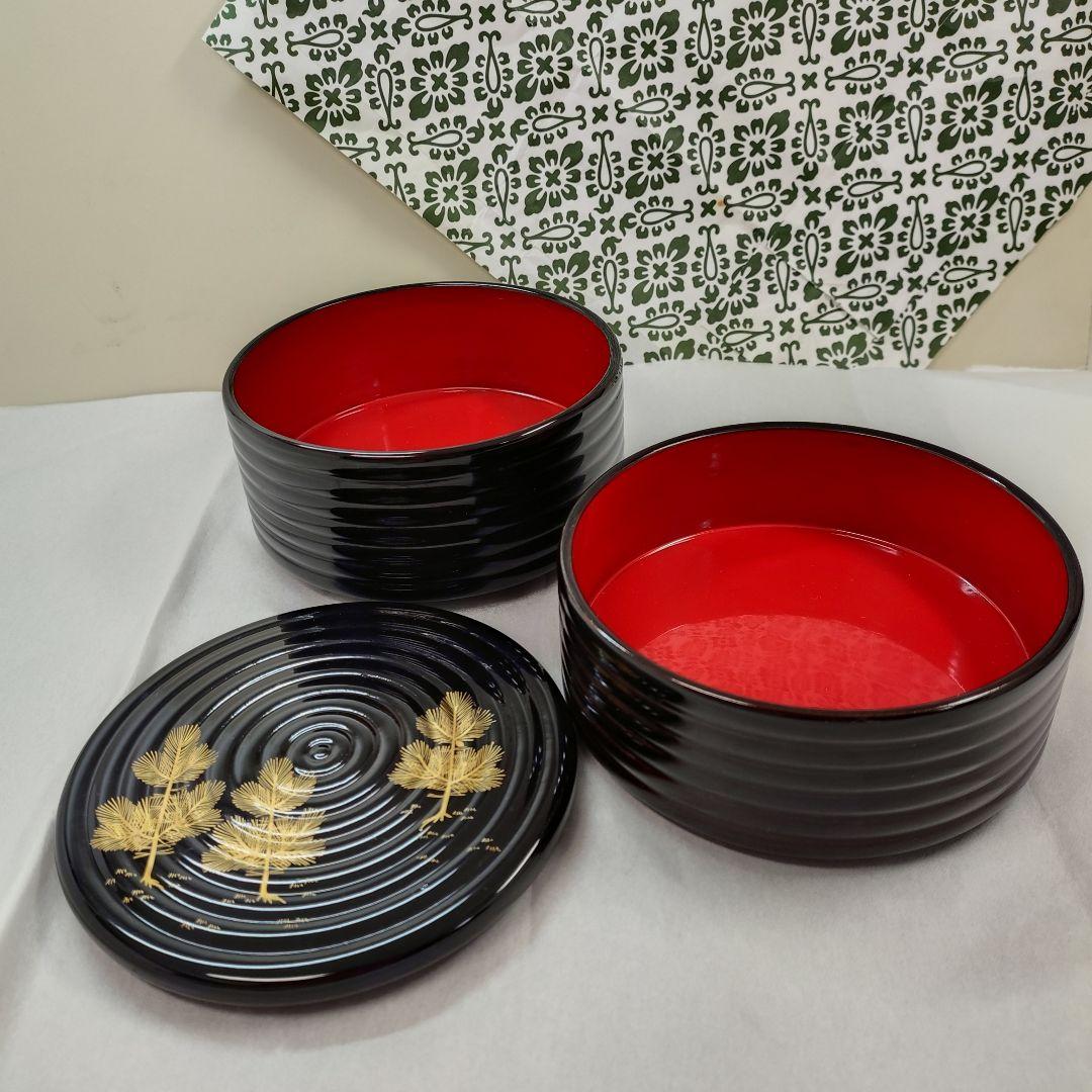 象彦 漆器 若松蒔絵 内朱丸重 二段丸重 菓子器 お弁当箱 宝石箱