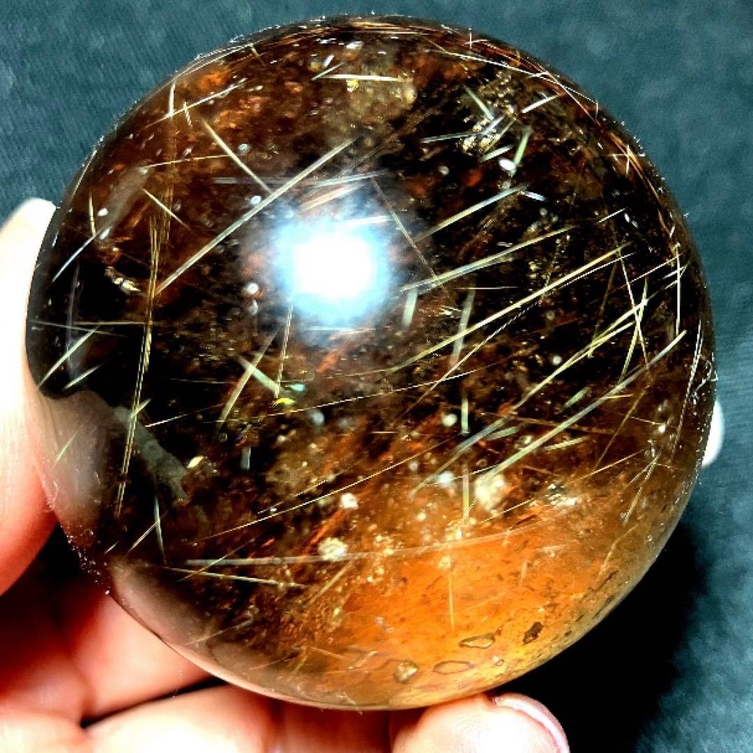 50mm 虹入りゴールドルチルクォーツ　丸玉　スフィア　金針水晶