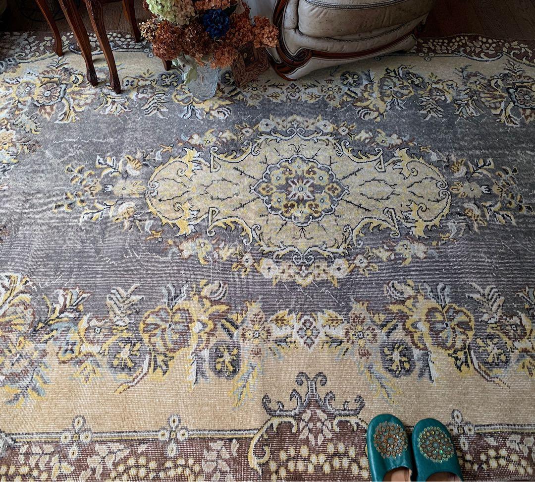 超大判　特大　トルコヴィンテージラグ　278×180スモーキーグレー　トルコラグ