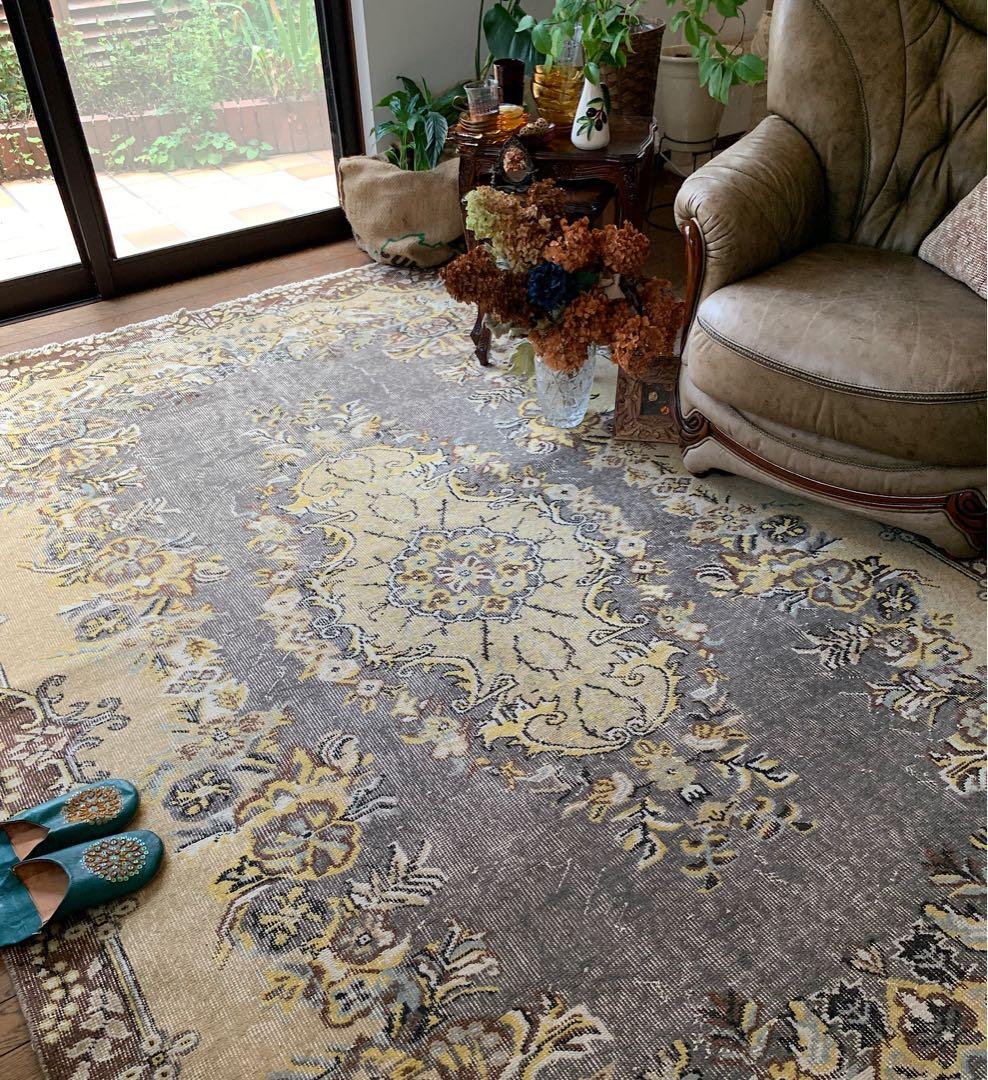 超大判　特大　トルコヴィンテージラグ　278×180スモーキーグレー　トルコラグ