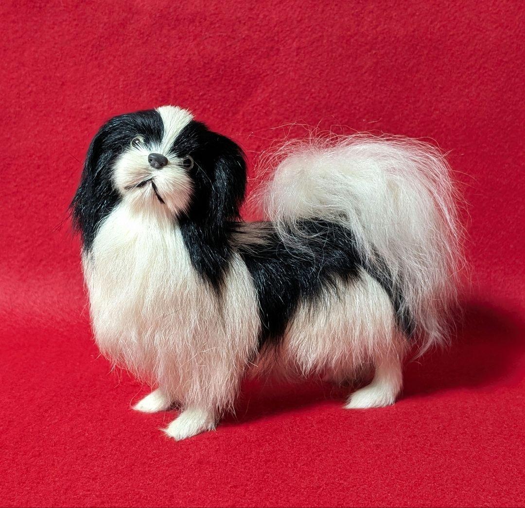 昭和レトロ　狆(ちん)リアルファー　犬置物　アンティークドールのお持たせにも♡