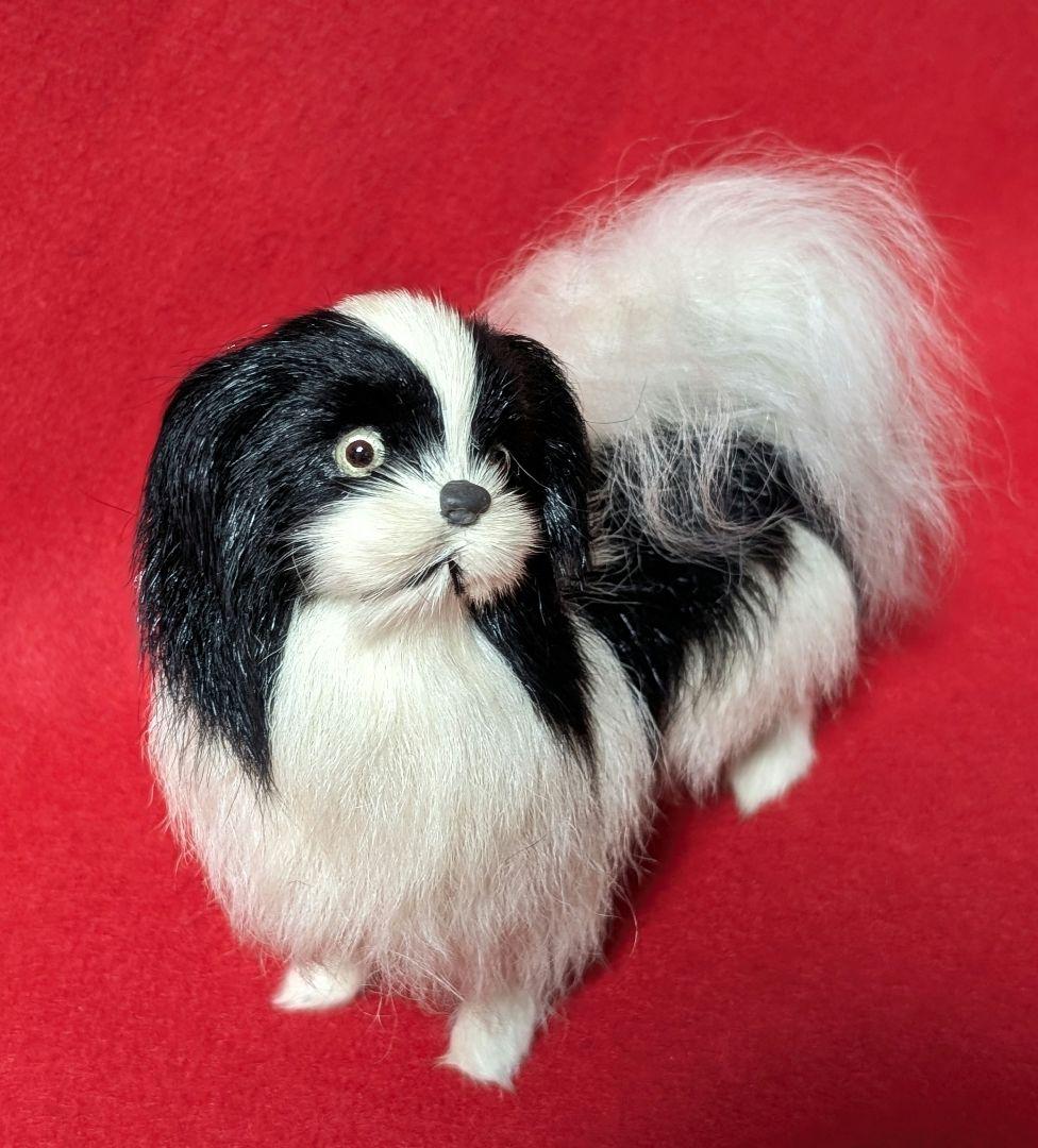 昭和レトロ　狆(ちん)リアルファー　犬置物　アンティークドールのお持たせにも♡