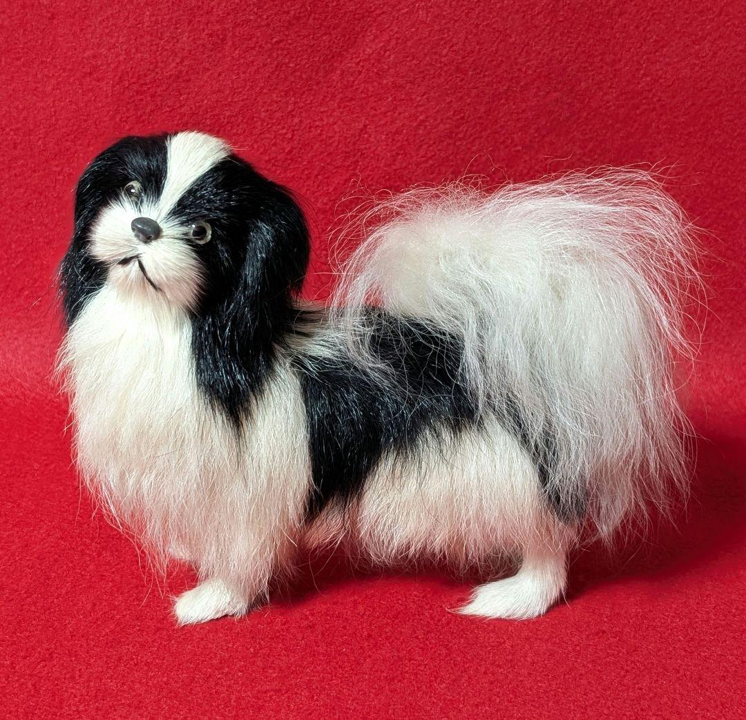 昭和レトロ　狆(ちん)リアルファー　犬置物　アンティークドールのお持たせにも♡