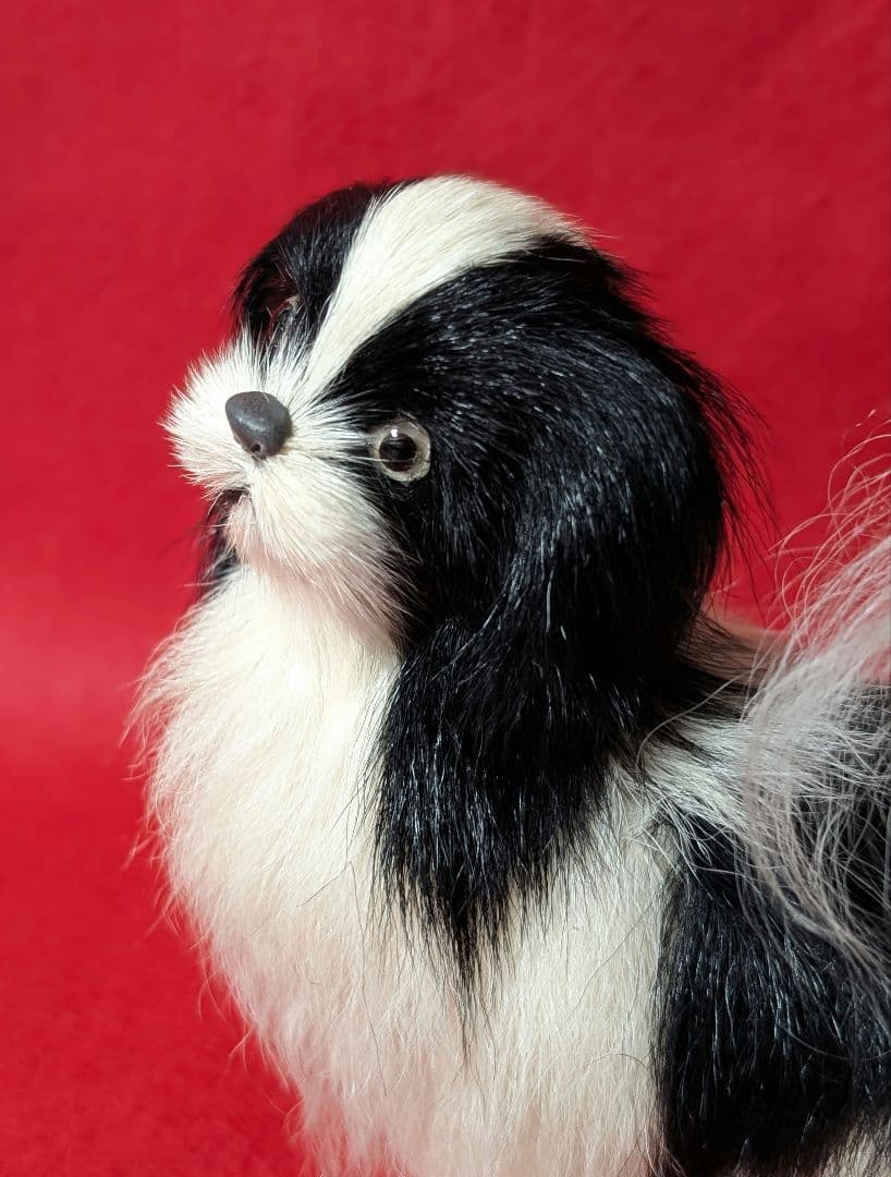 昭和レトロ　狆(ちん)リアルファー　犬置物　アンティークドールのお持たせにも♡