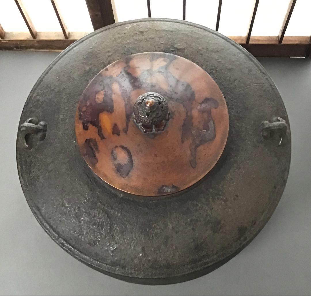 骨董品　茶道具　肩衝釜　蓋つまみ装飾豪華￼ 昭和36年以前の品　共箱　S80KK