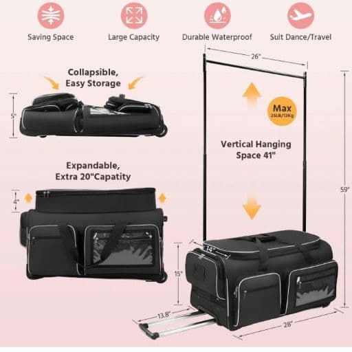ダンスバッグ ガーメントラック 衣類転がりダッフル 旅行衣装ケース 競技会