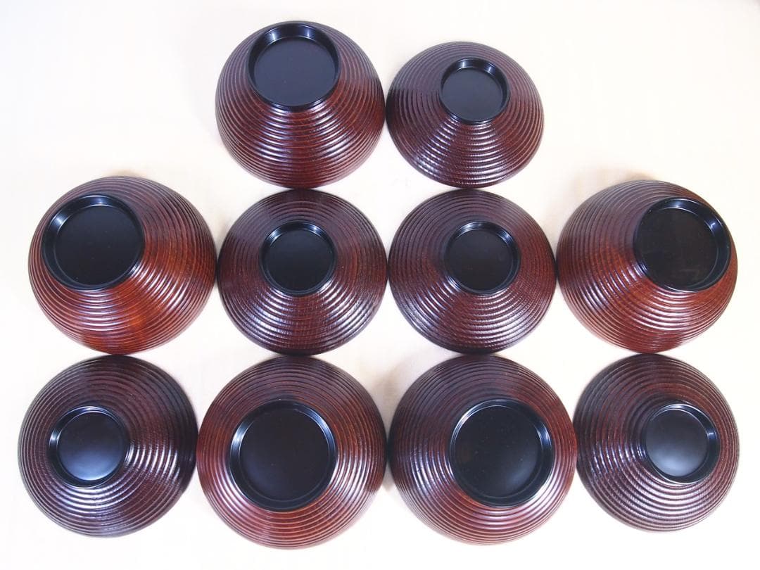 【未使用】輪島塗 童蒔絵 煮物椀 5客 千筋木地呂塗 雑煮椀/大椀 信斎/松斎