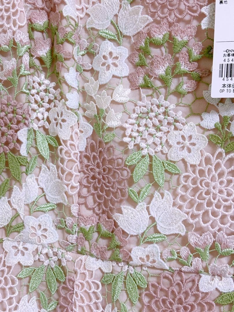 新品　TOCCA ワンピース　0サイズ　ピンク　ケミカルレース　刺繍