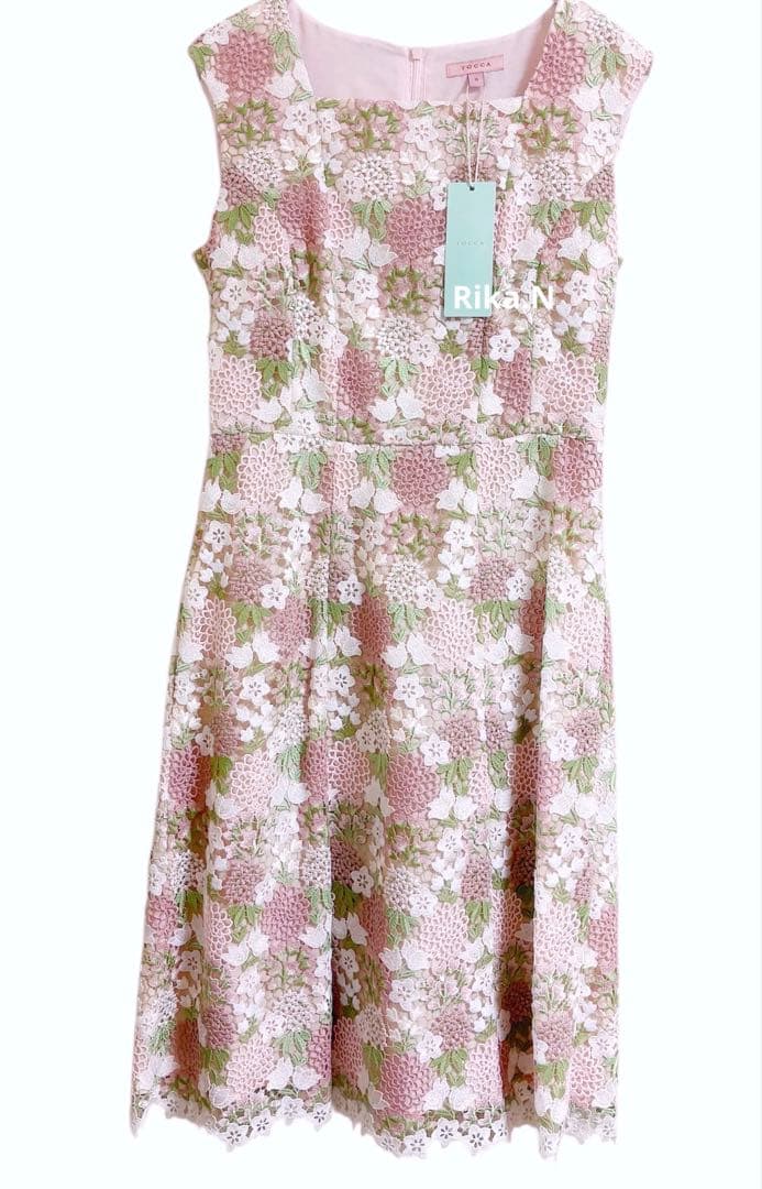 新品　TOCCA ワンピース　0サイズ　ピンク　ケミカルレース　刺繍