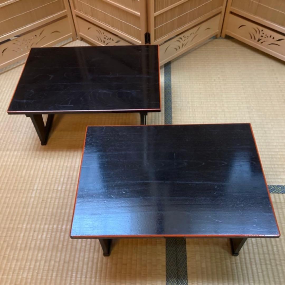 二月堂机 座卓 ちゃぶ台 文机 食卓 折り畳み 2台 木製 漆塗 和風 レトロ