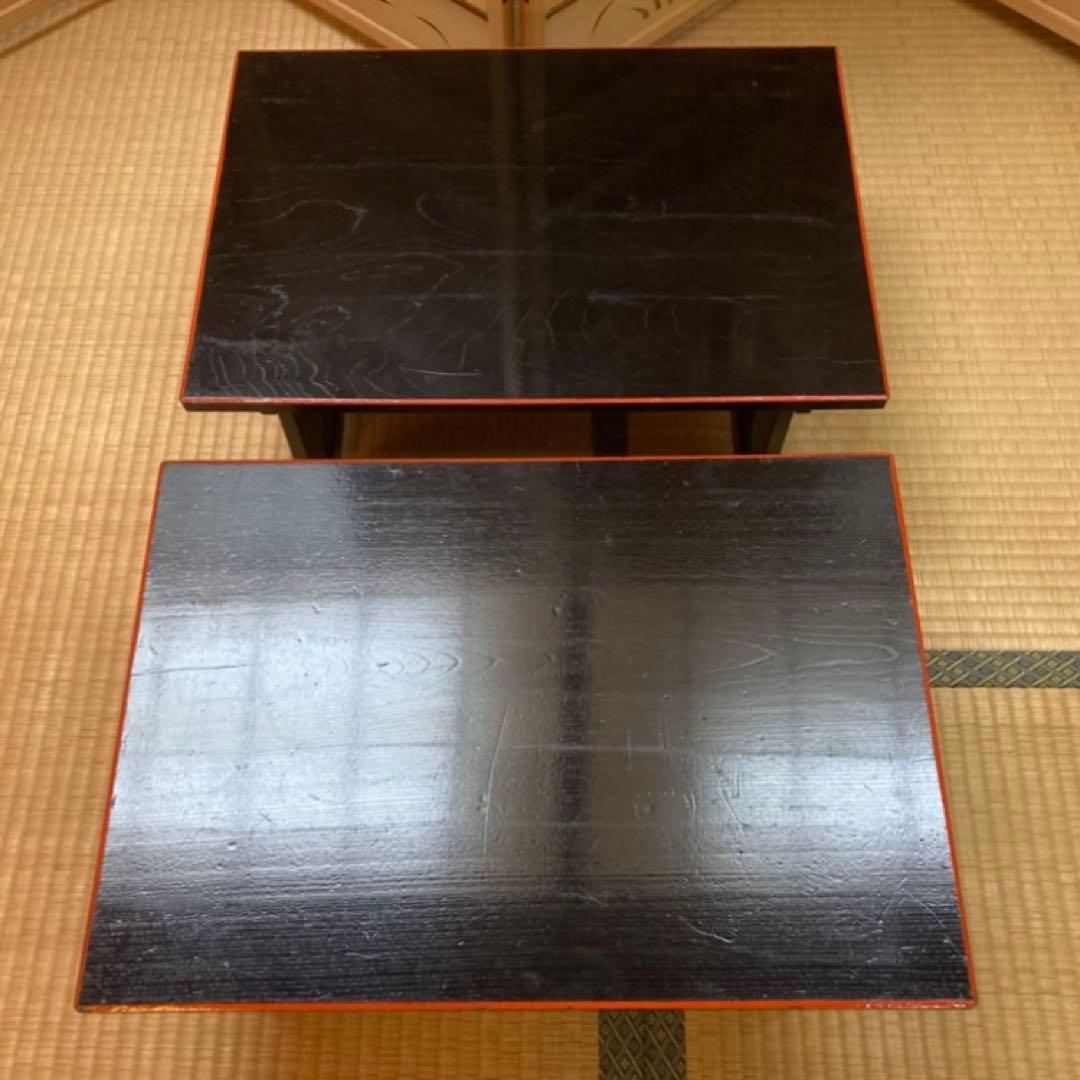 二月堂机 座卓 ちゃぶ台 文机 食卓 折り畳み 2台 木製 漆塗 和風 レトロ