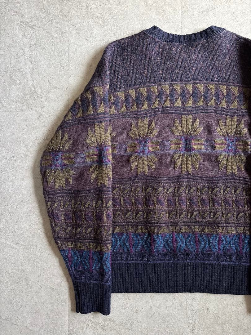70s USA製 PENDLETON ウールニット ネイビー 総柄 美品