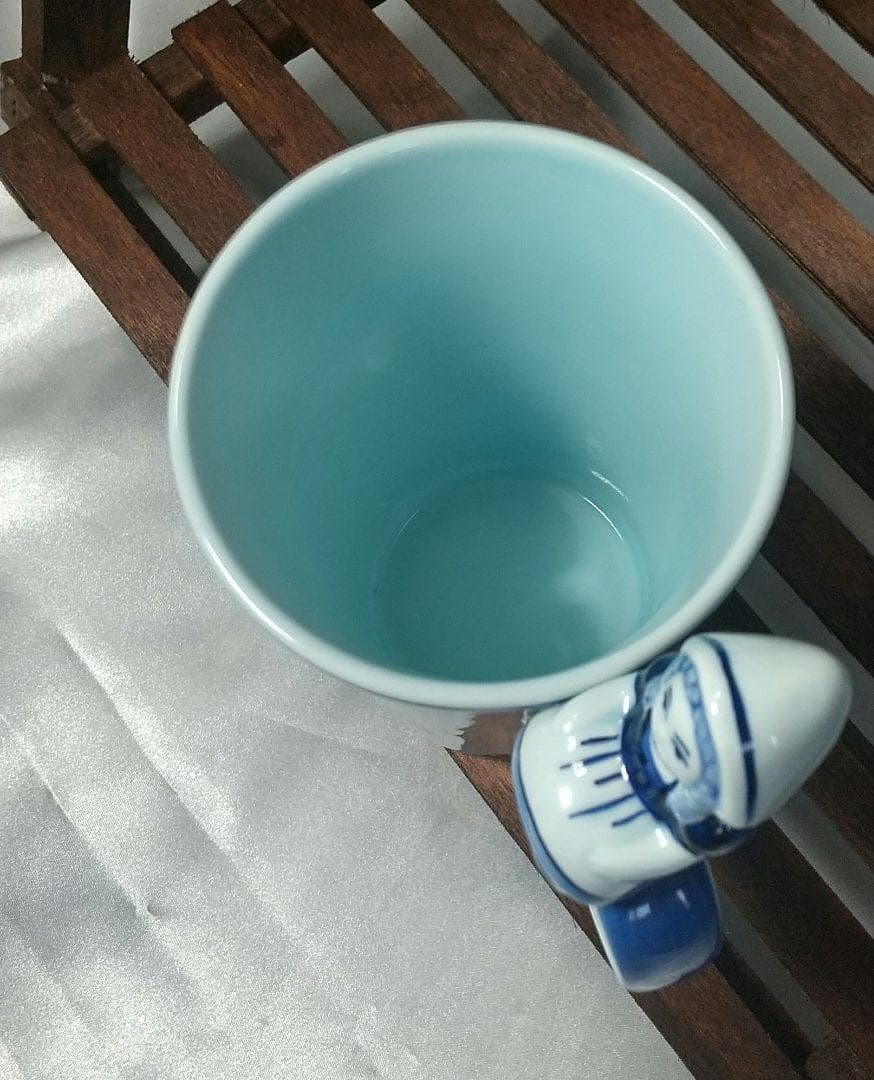 【ビンテージ レア】ブルー デルフト ブロー ハッピーレディハンドル マグカップ