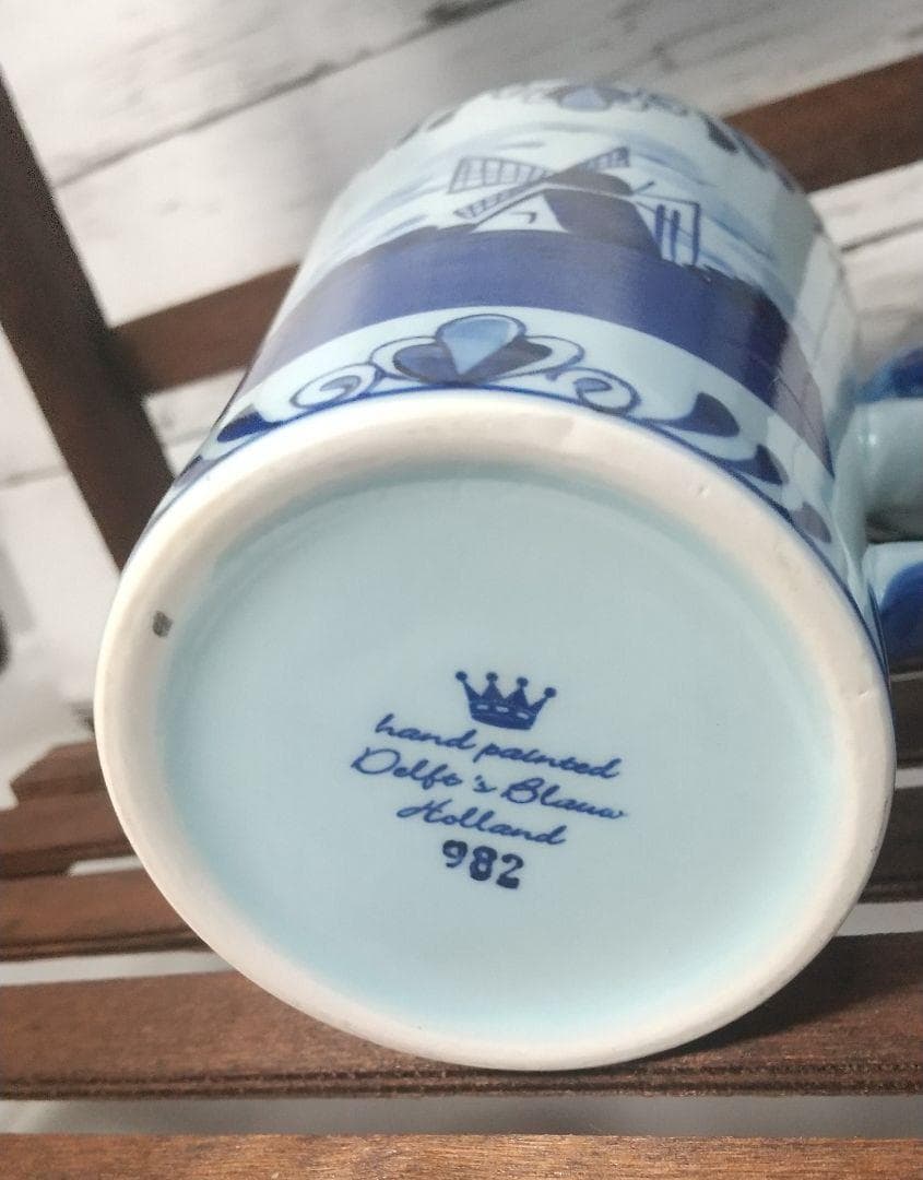 【ビンテージ レア】ブルー デルフト ブロー ハッピーレディハンドル マグカップ