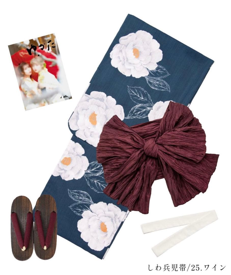 Dita 浴衣 涼風の藍紺牡丹 ふんわりオーガンジー兵児帯 クロ