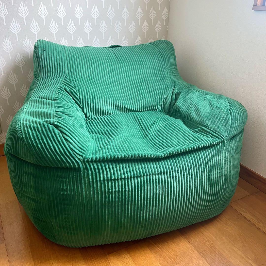 取付無料！LOOSY ルージー 1人掛けビーズソファ グリーン コーデュロイ