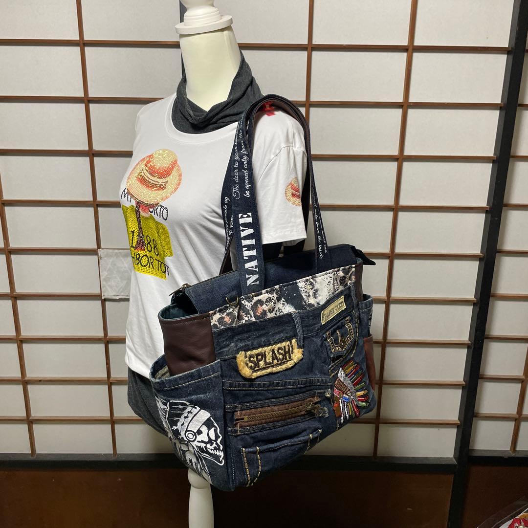 No.467 デニムリメイクバッグ　BIGサイズ　カウスカル　インディアン