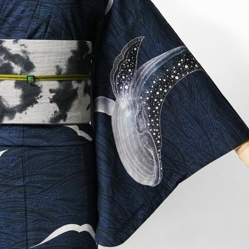 しげこです〜レア柄★めずらしい絵羽柄浴衣.紺地波柄