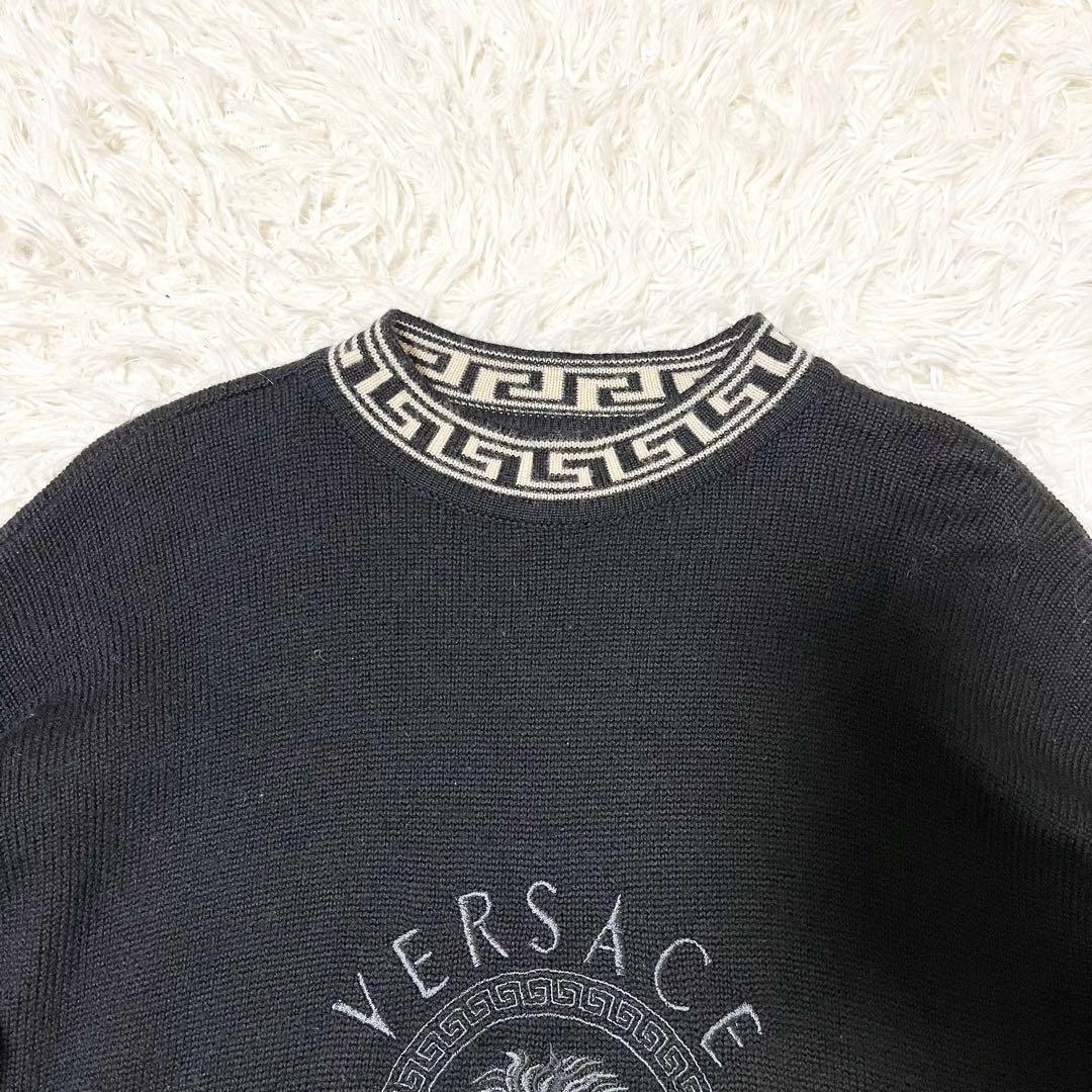 ✨希少✨VERSACE　メデューサロゴ刺繍　クルーネックニット　ブラック　L相当