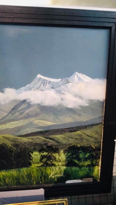 貴重、ヒマラヤの油絵、ヒマラヤ山脈、大型油絵、マチャプチャレ、ホテルのロビーに