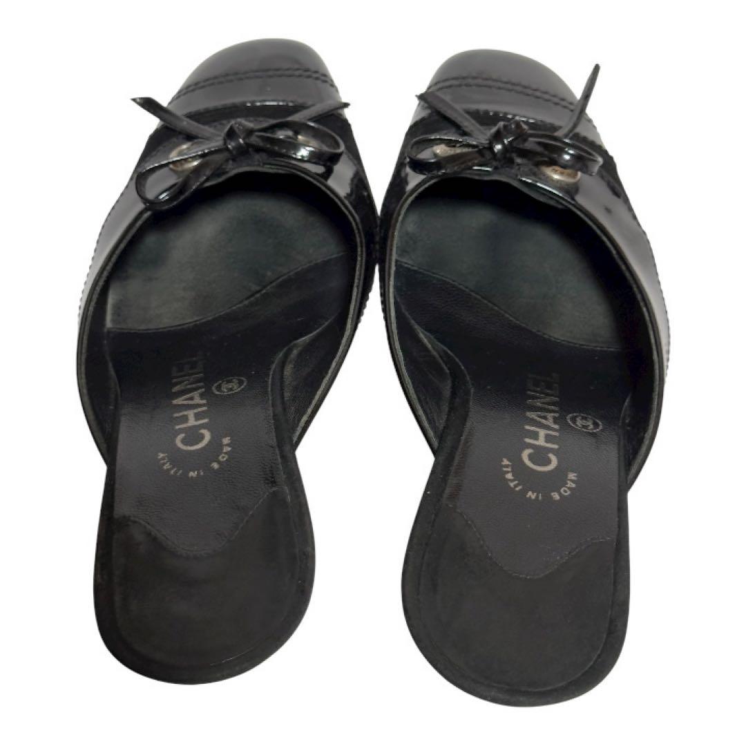 【美品✨】CHANEL ブラックミュール リボン付き