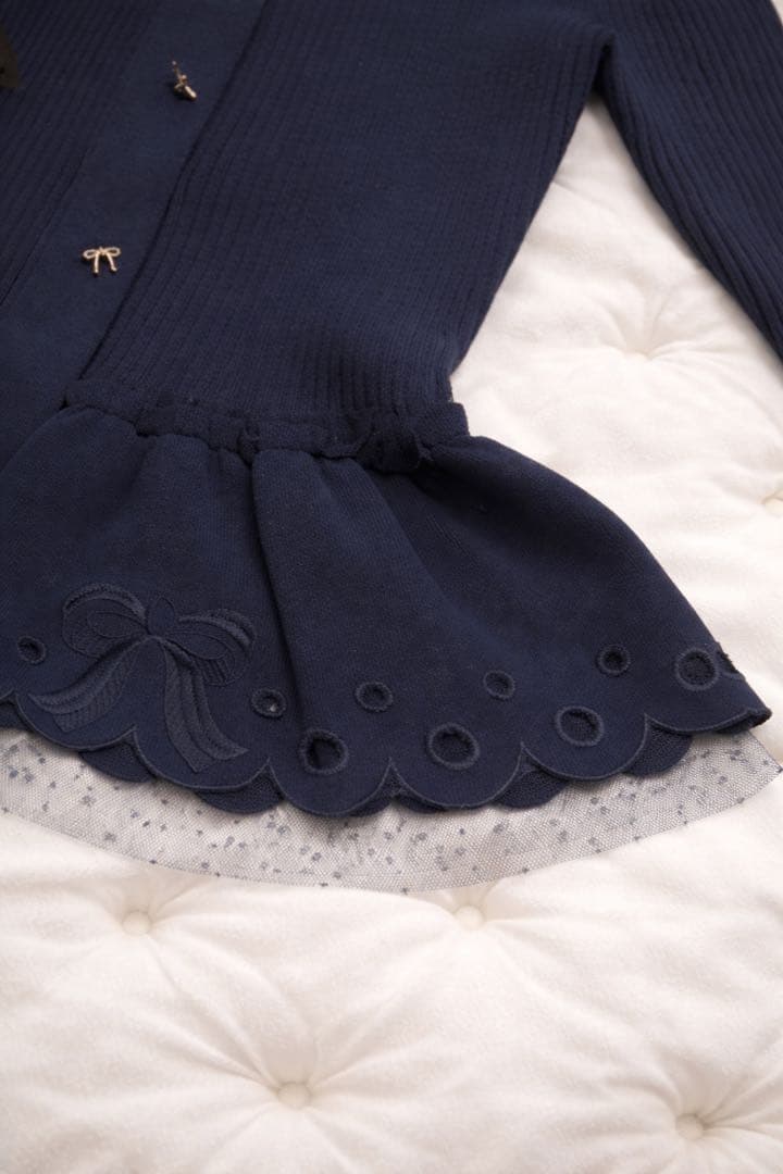 ★美品*M'S GRACY リボン刺繍ペプラムニットカーディガン