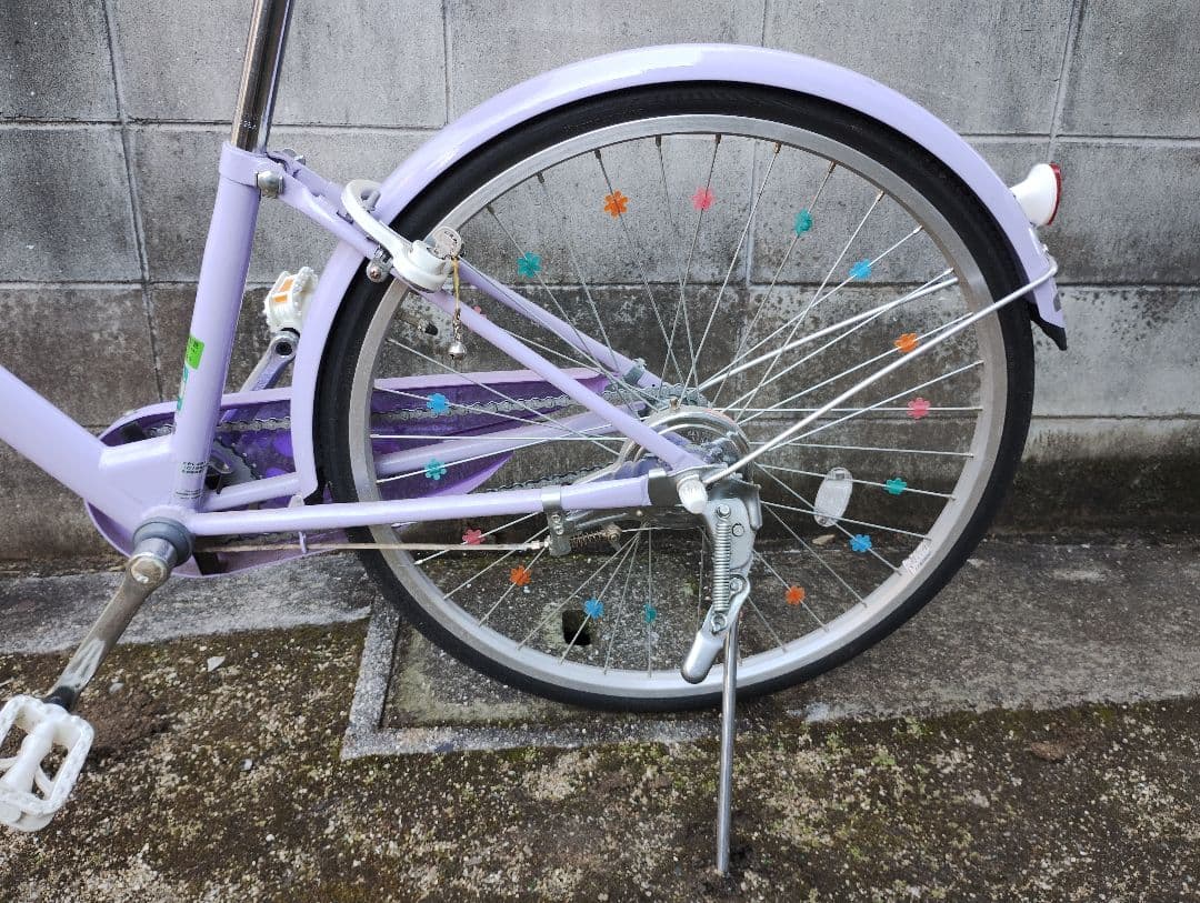 ★Ria★子供用自転車 紫色 カラフル花付き(24インチ)＆ヘルメット付き