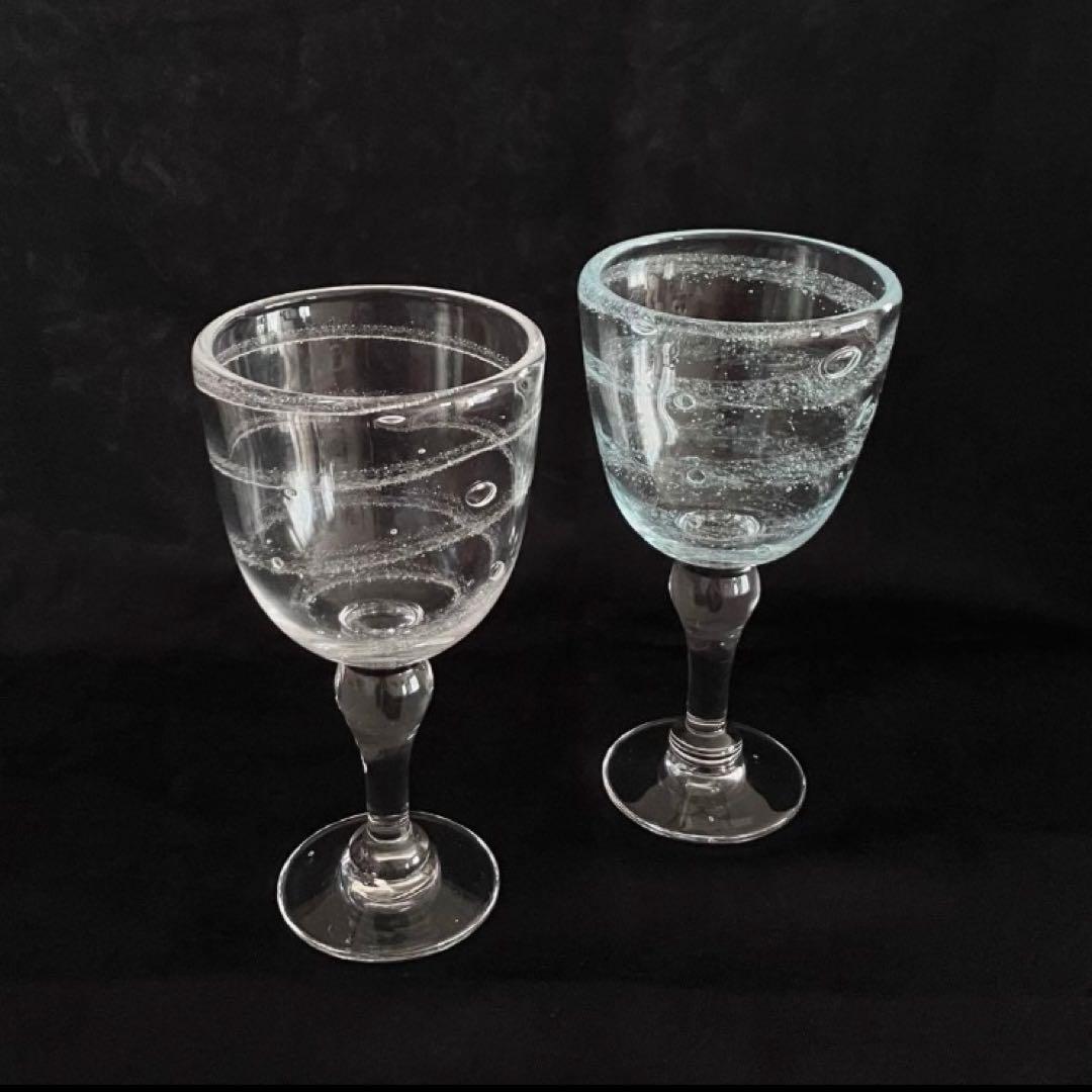 作家もの　吹きガラス　宙吹きガラス　足つきグラス