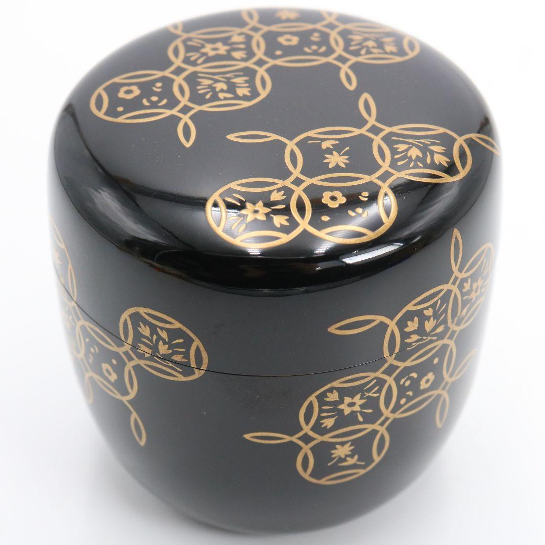 江端俊作 花七宝蒔絵 大棗 内銀溜塗 輪島塗 茶道具 共箱共布　IX1002