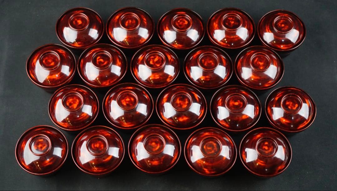 大正初期　能登輪島塗　溜塗小吸物椀　20客　共箱