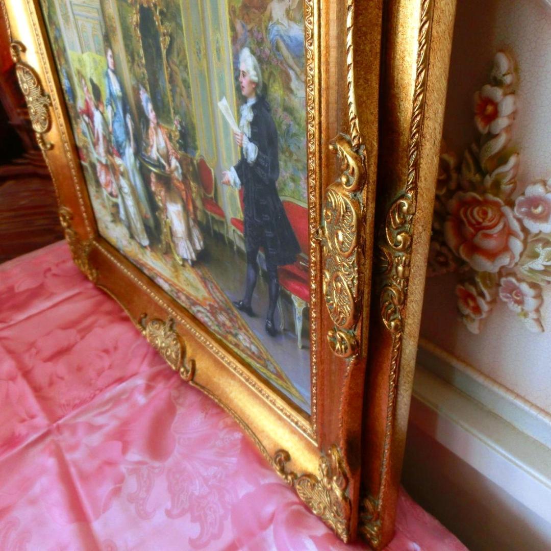 ロココ額絵 中世ヨーロッパ貴族 ゴールドダブルフレーム W65cm H55cm