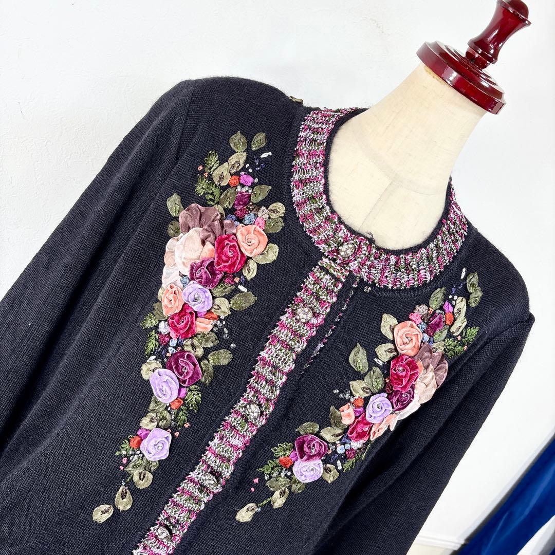 92 美品　大きいサイズ　アトリエサガン　モヘヤ　シルク　ニット　カーディガン