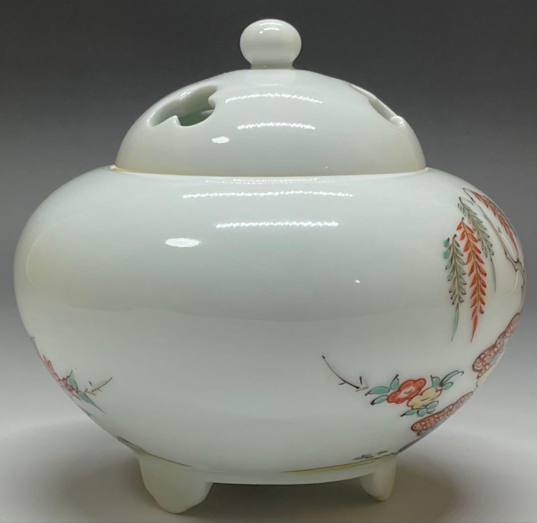 人間国宝　十三代　酒井田柿右衛門　濁手　柳鳥文香炉　共箱　v1194