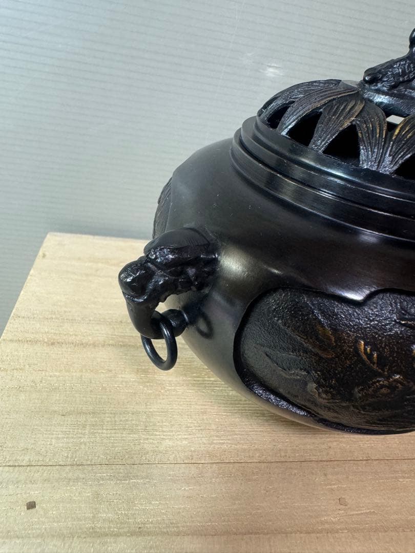 2851 銅製　鋳銅香炉　御香炉灰付き　未使用