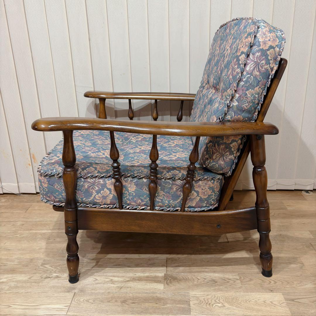 ②美品 カリモク WC6000 肘掛け椅子 1P一人掛けソファ 花柄 コロニアル