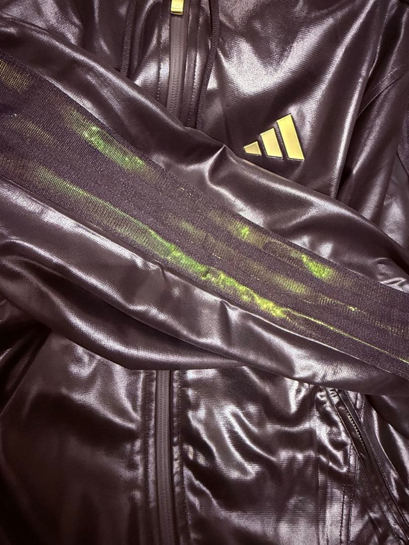 adidas フード付き コーティング ジャケット ジャージ ブラック