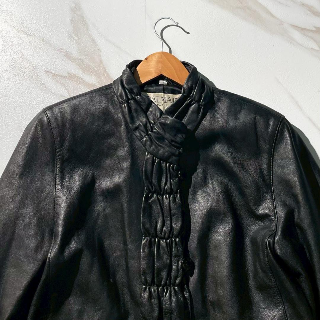 美品✨バルマン ラムレザージャケット 希少デザイン 黒　9号