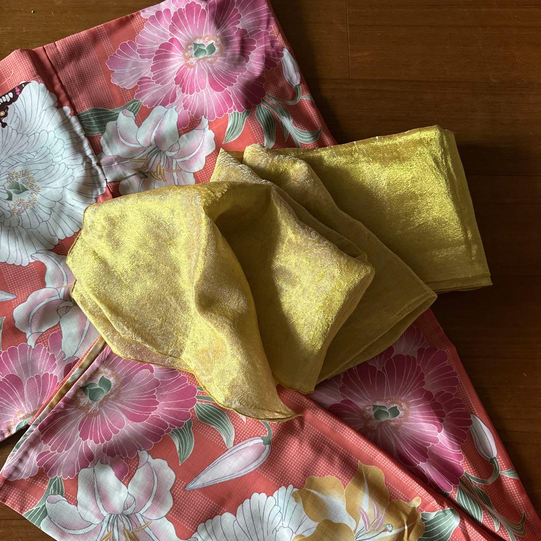 撫松庵　浴衣　帯、帯締めセット　セオアルファ　サーモスピンク　華と蝶