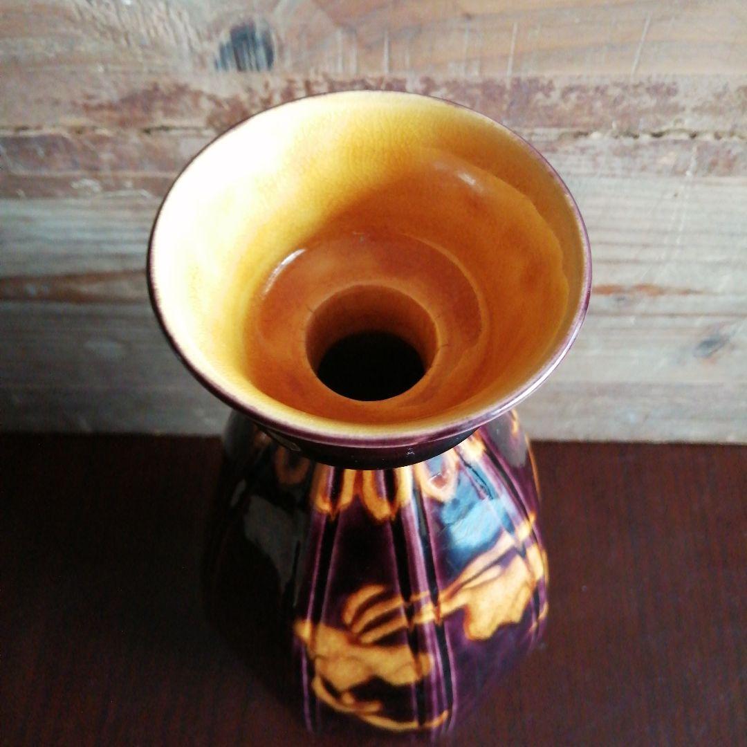 九谷焼　二代徳田八十吉　二彩深厚耀変花生　29cm　昭和中期