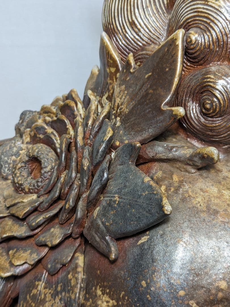 藤原陶臣 備前焼 牡丹獅子 置物 工芸品 厄除け 魔除け インテリア 縁起物