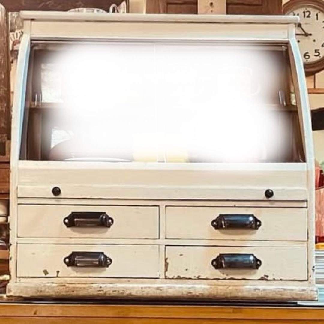 アンティーク ガラス扉 木製 飾り棚 眼鏡屋 ショーケース 骨董 ヴィンテージ