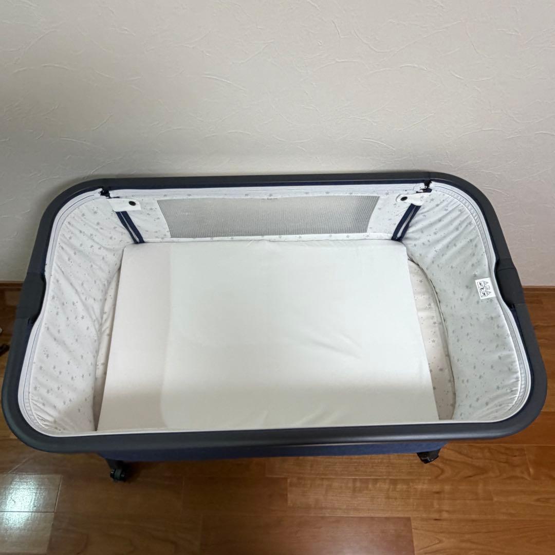 HZDMJベビーベッド ネイビー★マットレス・防水シーツ付き★