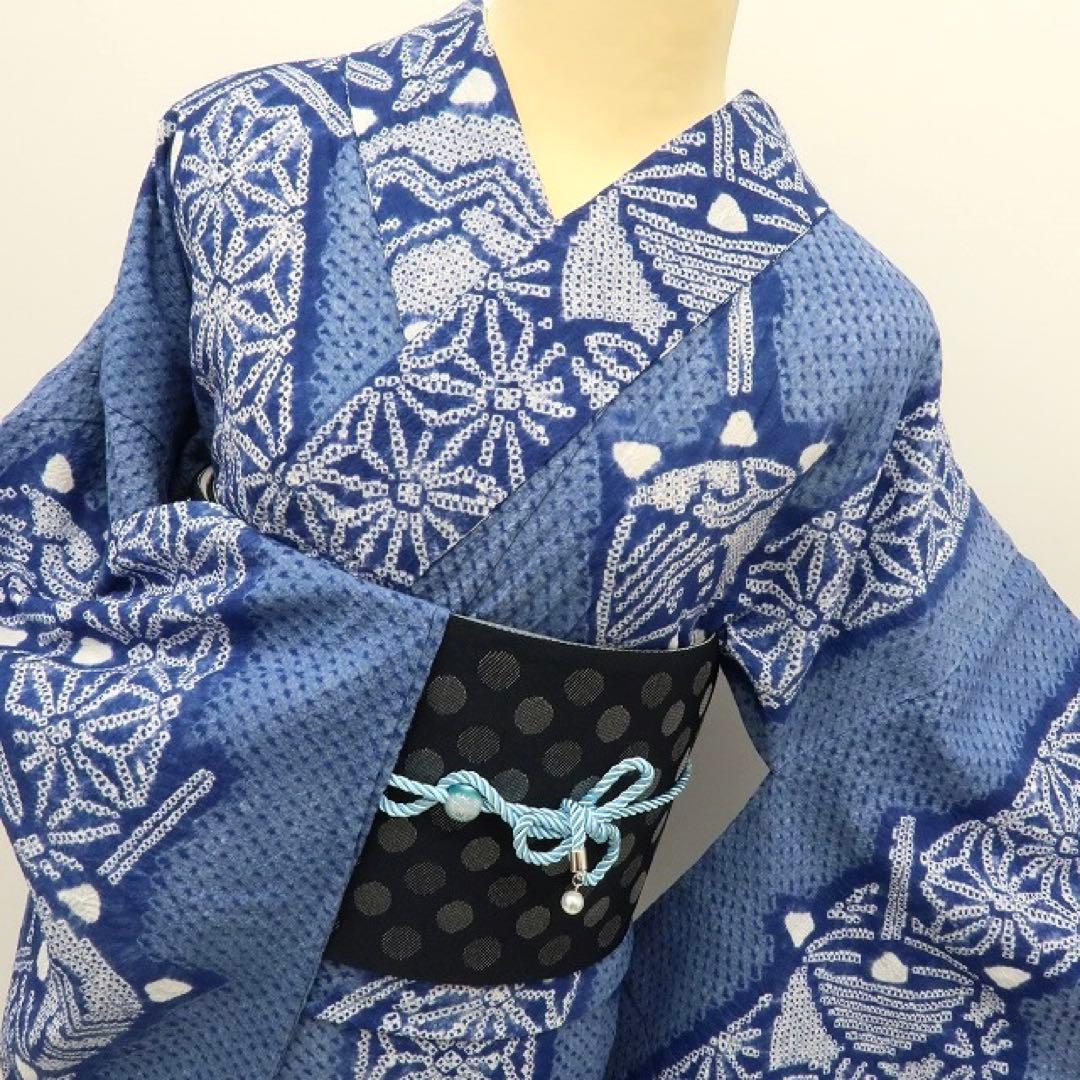 むぅママ✺美品 有松鳴海絞り 麻の葉 ゆったり 綿 高級浴衣 A3085