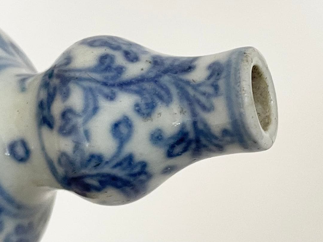 骨董　アンティーク　染付　鼻煙壷　瓢形　唐草喜字　コレクション　中国骨董