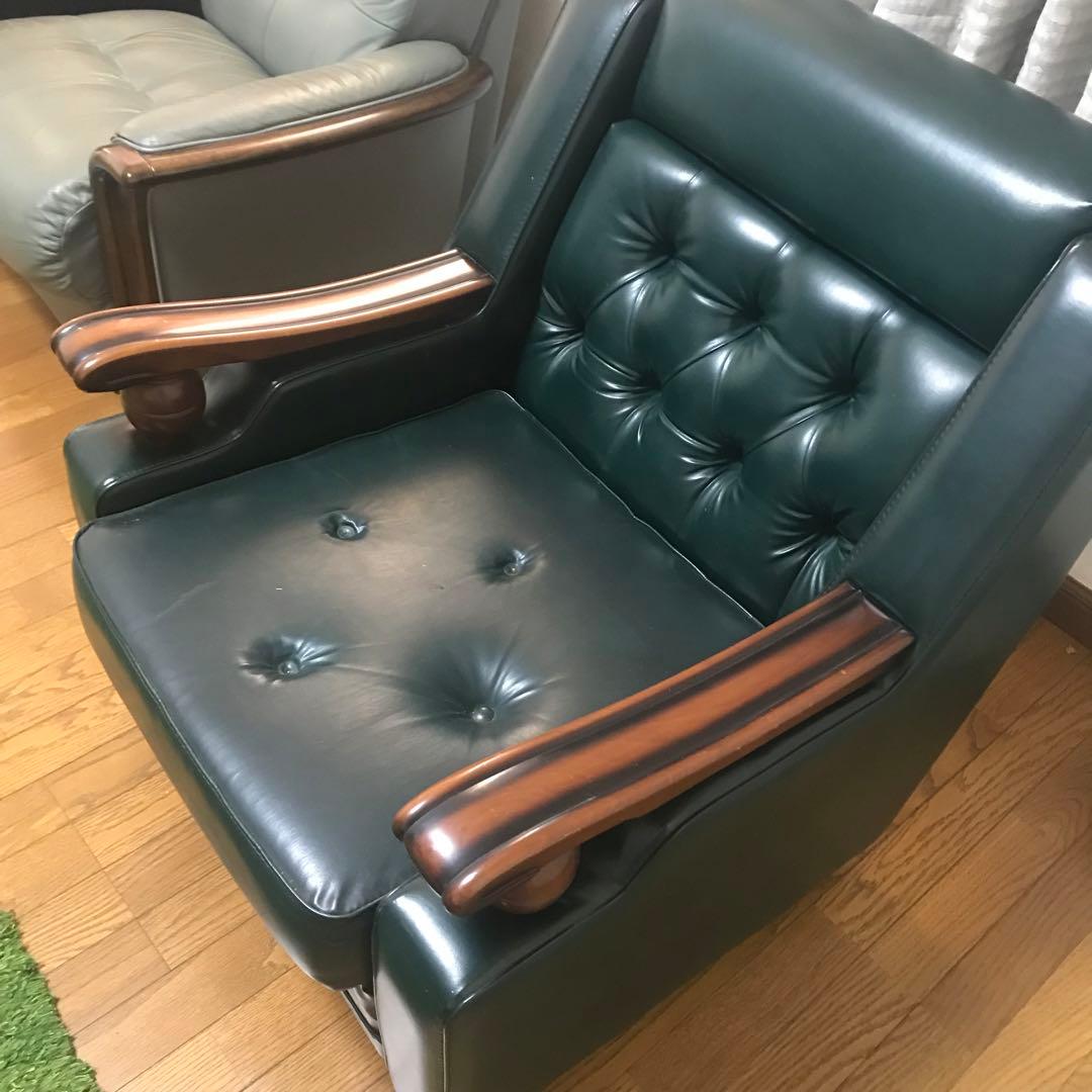 仁★70年代　昭和レトロ ダークグリーン 1人掛けソファ