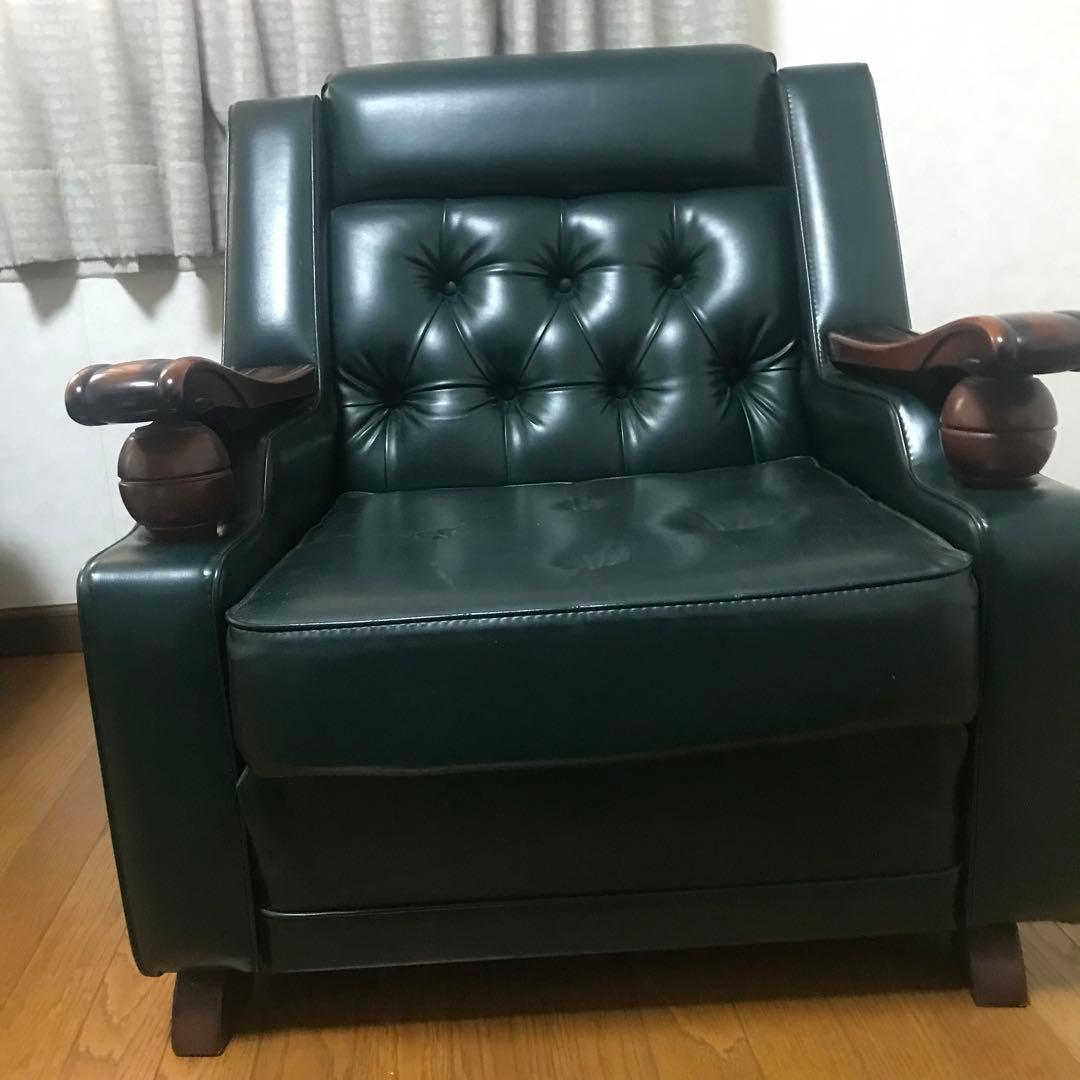 仁★70年代　昭和レトロ ダークグリーン 1人掛けソファ