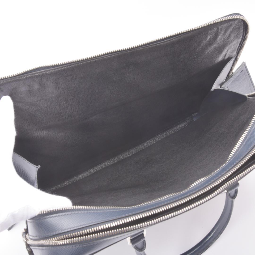美品◇プラダ サフィアーノレザー 2WAY ブリーフケース ネイビー ショルダー