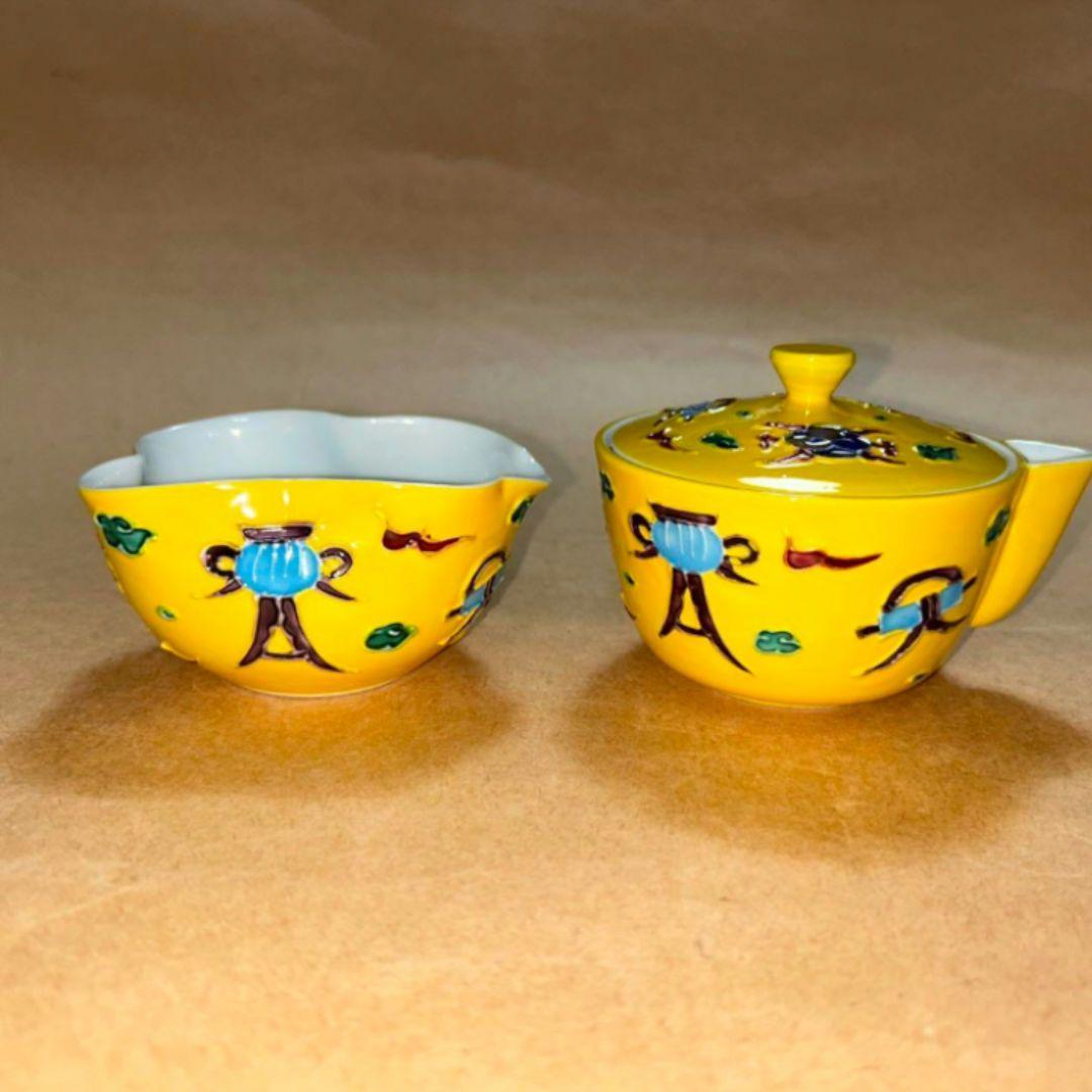 煎茶道具 昭阿弥宝瓶茶器 京焼 黄交趾 中国茶壺 未使用新品 コレクター放出珍品